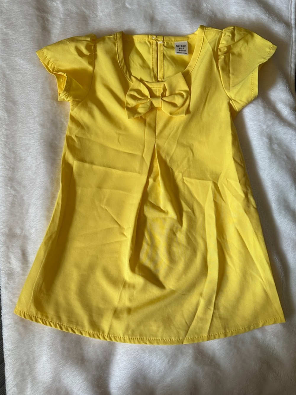 SHEIN Bright Yellow Bow-Front Girls Casual Dress